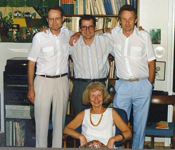 Jälleen yhdessä Ingridin luona kesällä 1988 Göran, Raimo ja Lars sekä Ingrid