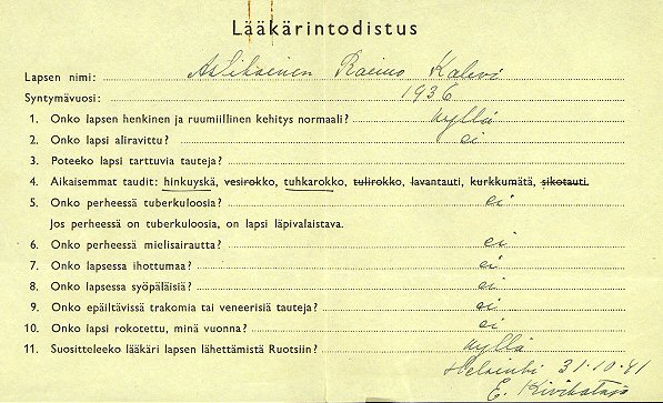 Raimon lääkärintodistus